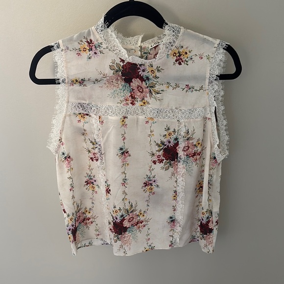 Alice and Olivia Floral Lace Trim Sleeveless Top M - Picture 1 of 4